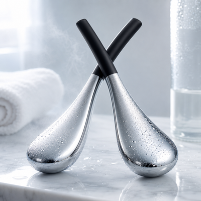 Stainless Steel Cryo Sticks — black pair in storage case on marble surface