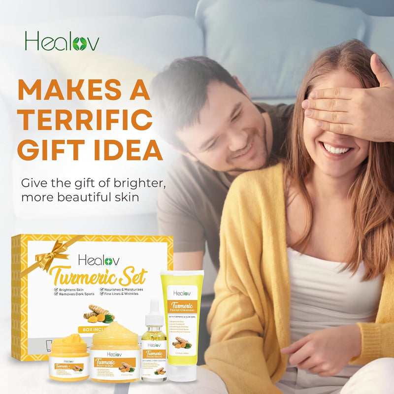Turmeric Brightening Set — full product lineup with golden packaging
