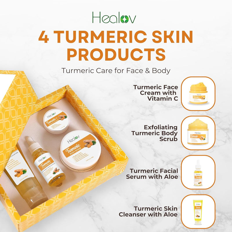 Turmeric Brightening Set — cleanser and body scrub detail