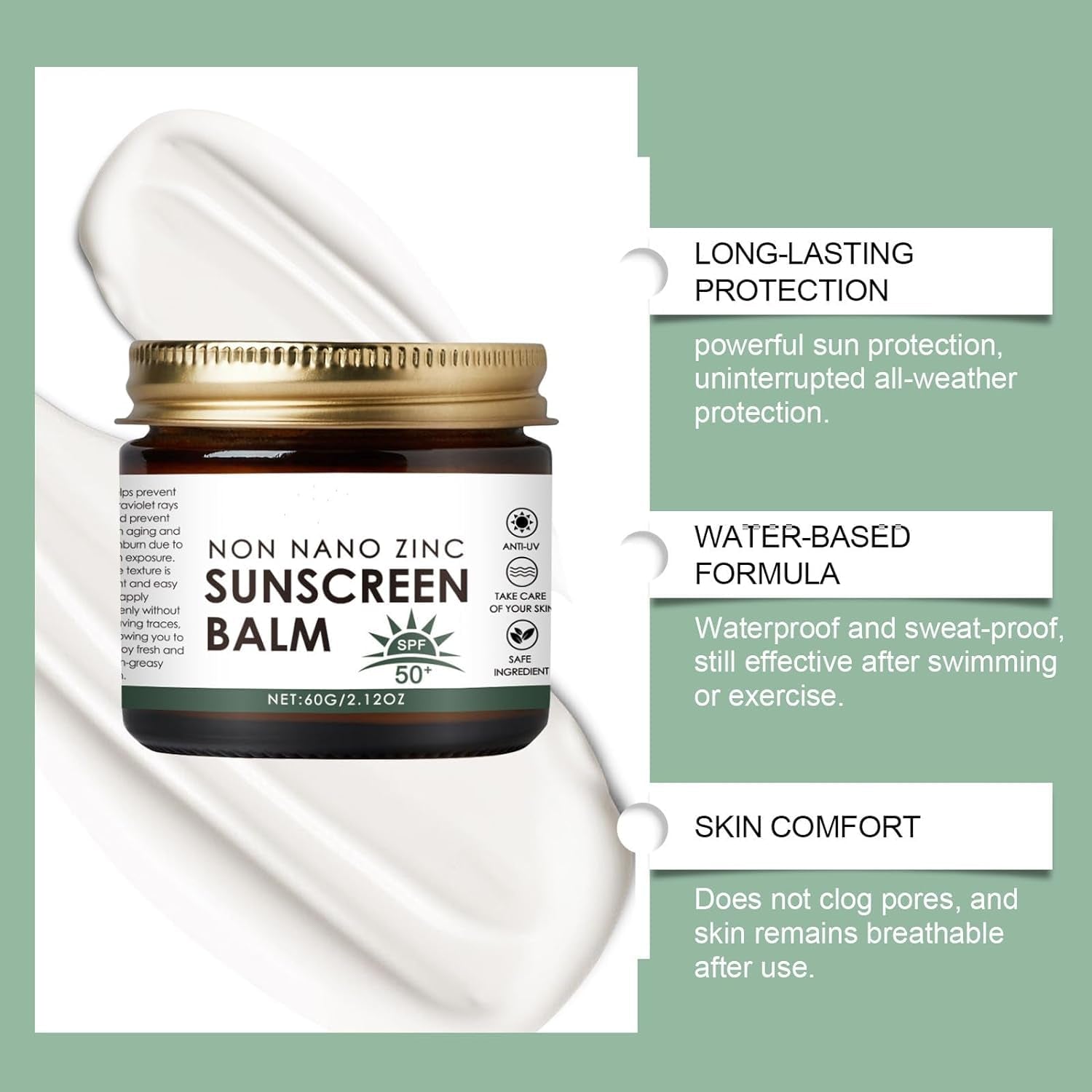Beef Tallow Sunscreen with Zinc Oxide - SPF 50 Natural Sun Balm and Moisturizer, Grass-Fed Beef Tallow, Non-Nano Formula for All Skin Types (2-Pack)