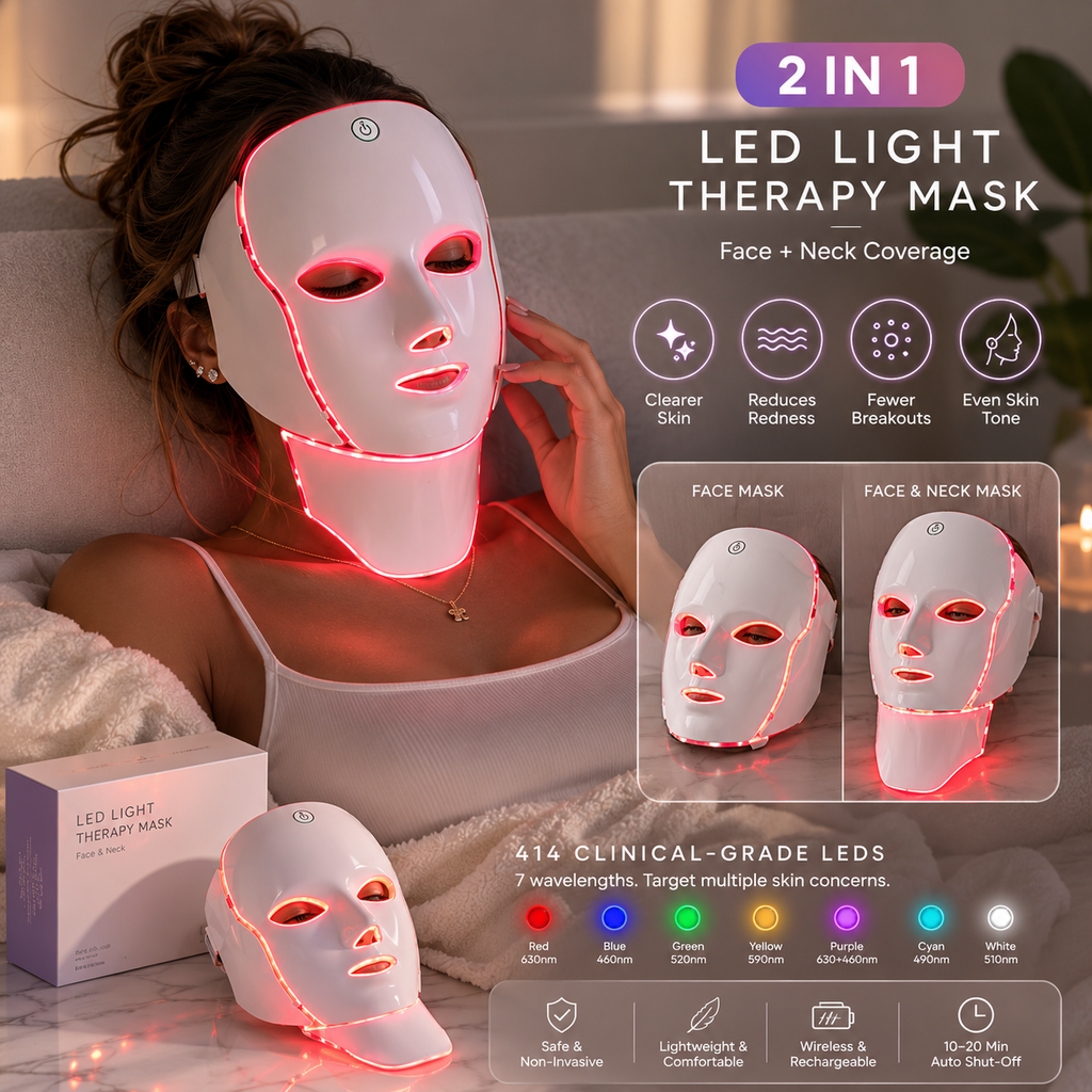 GlowFix™ 7-Color LED Light Therapy Mask – Face & Neck Anti-Aging Treatment
