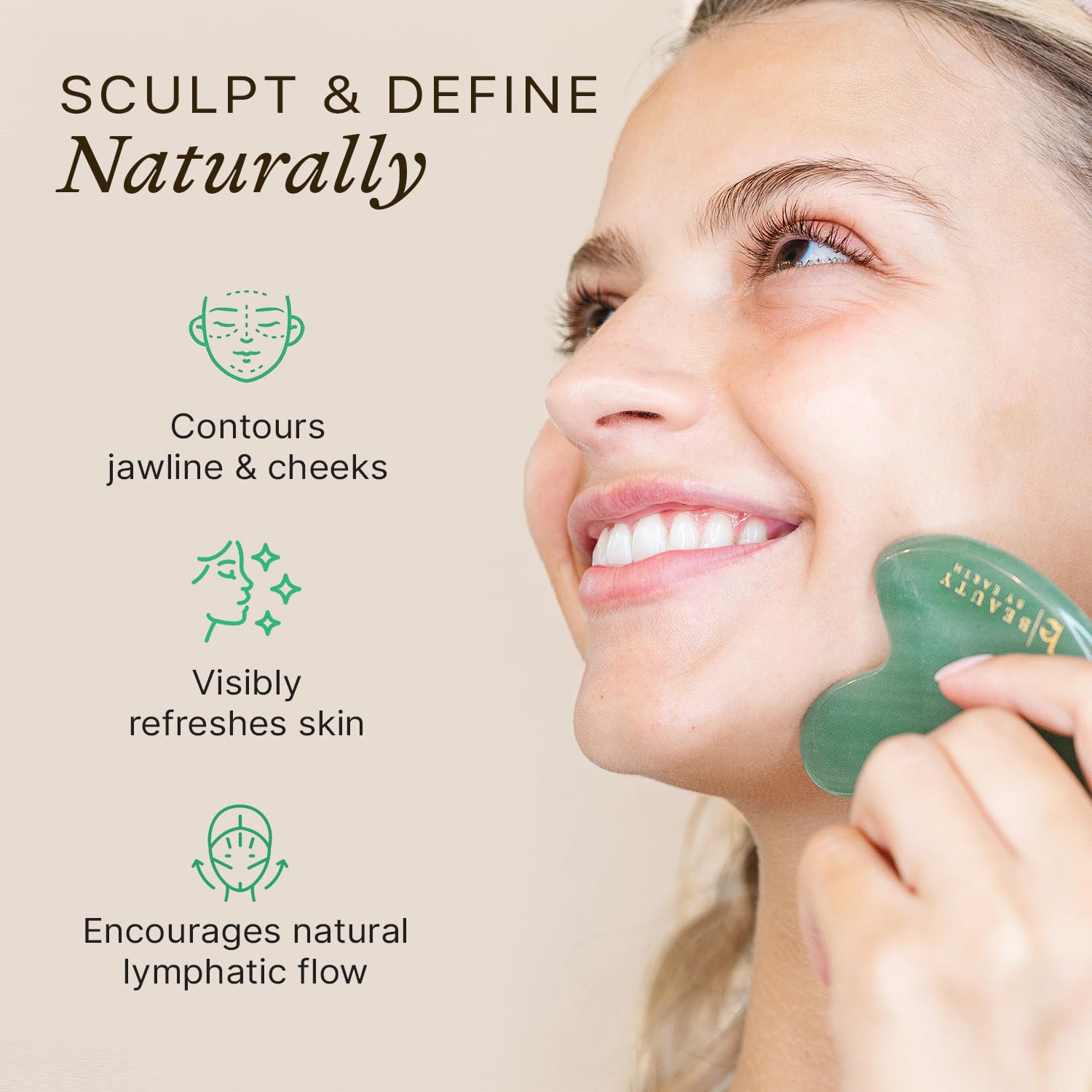 Jade Gua Sha Facial Tool - Professional Face Sculpting and Massaging Tool for Lymphatic Drainage and Jawline Definition, Eye Depuffer and Skin Care Solution
