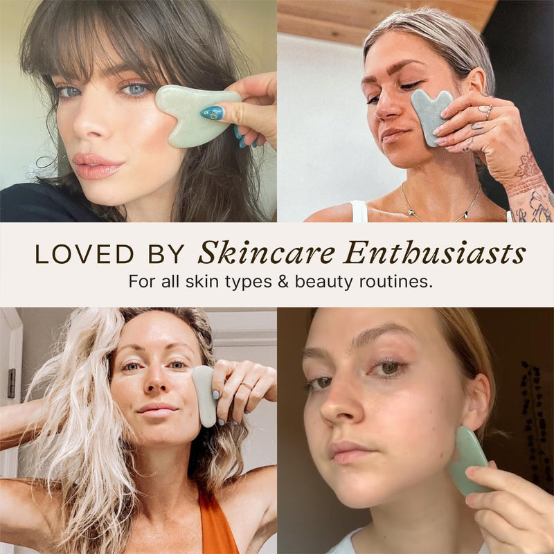 Jade Facial Gua Sha — full tool detail on marble surface