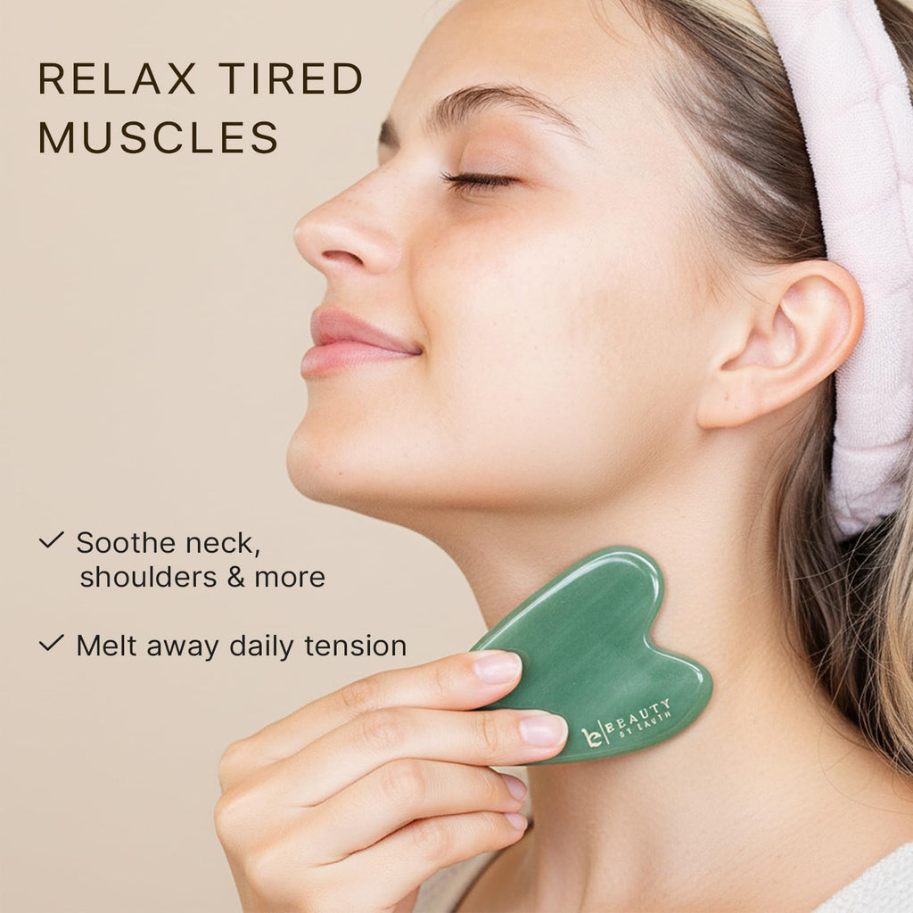 Jade Gua Sha Facial Tool - Professional Face Sculpting and Massaging Tool for Lymphatic Drainage and Jawline Definition, Eye Depuffer and Skin Care Solution