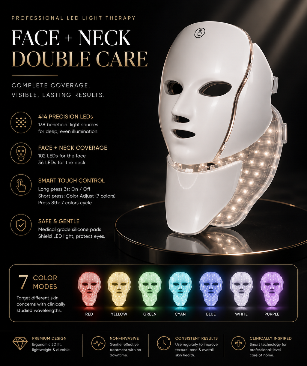 GlowFix™ 7-Color LED Light Therapy Mask – Face & Neck Anti-Aging Treatment