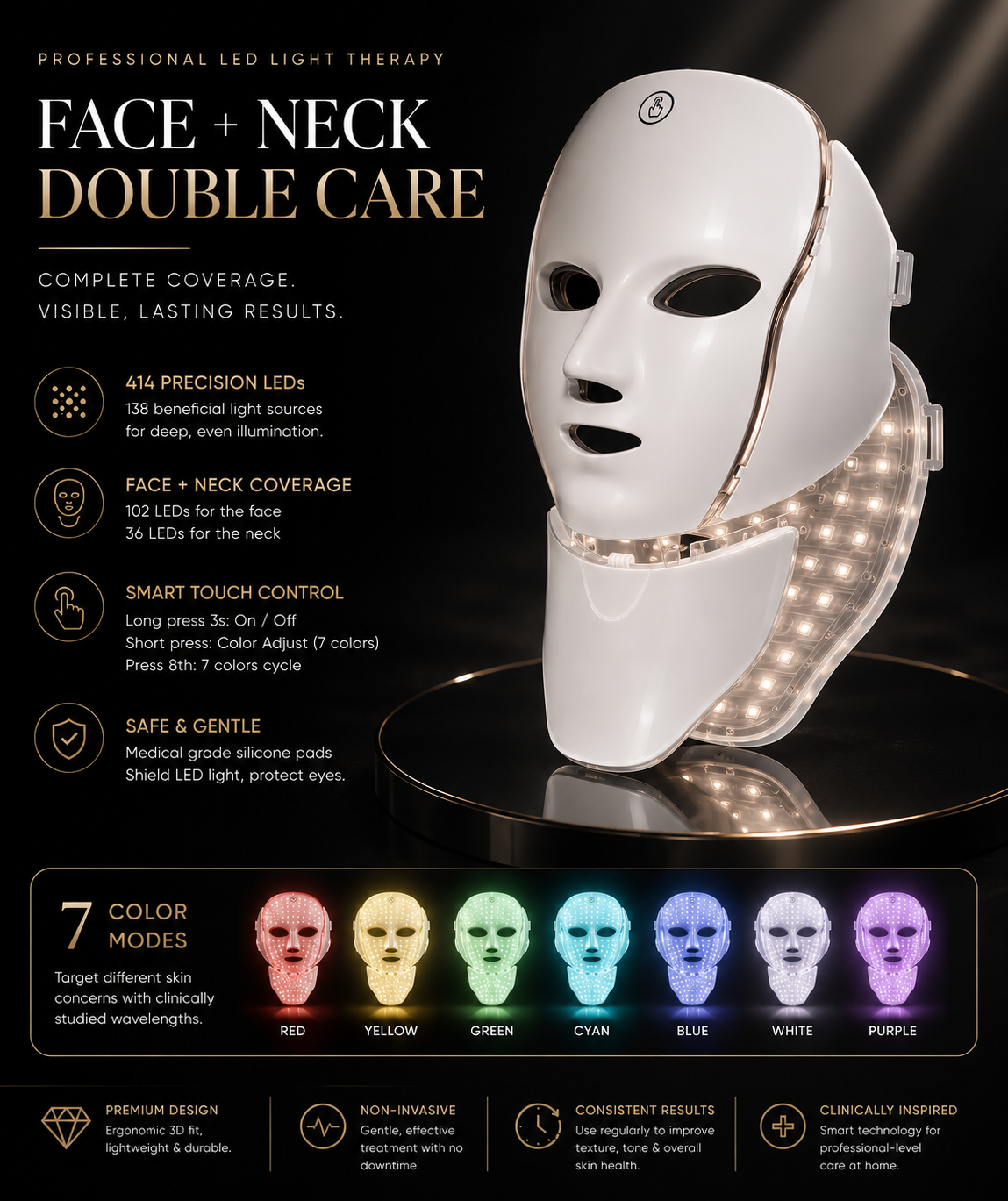 GlowFix™ 7-Color LED Light Therapy Mask – Face & Neck Anti-Aging Treatment