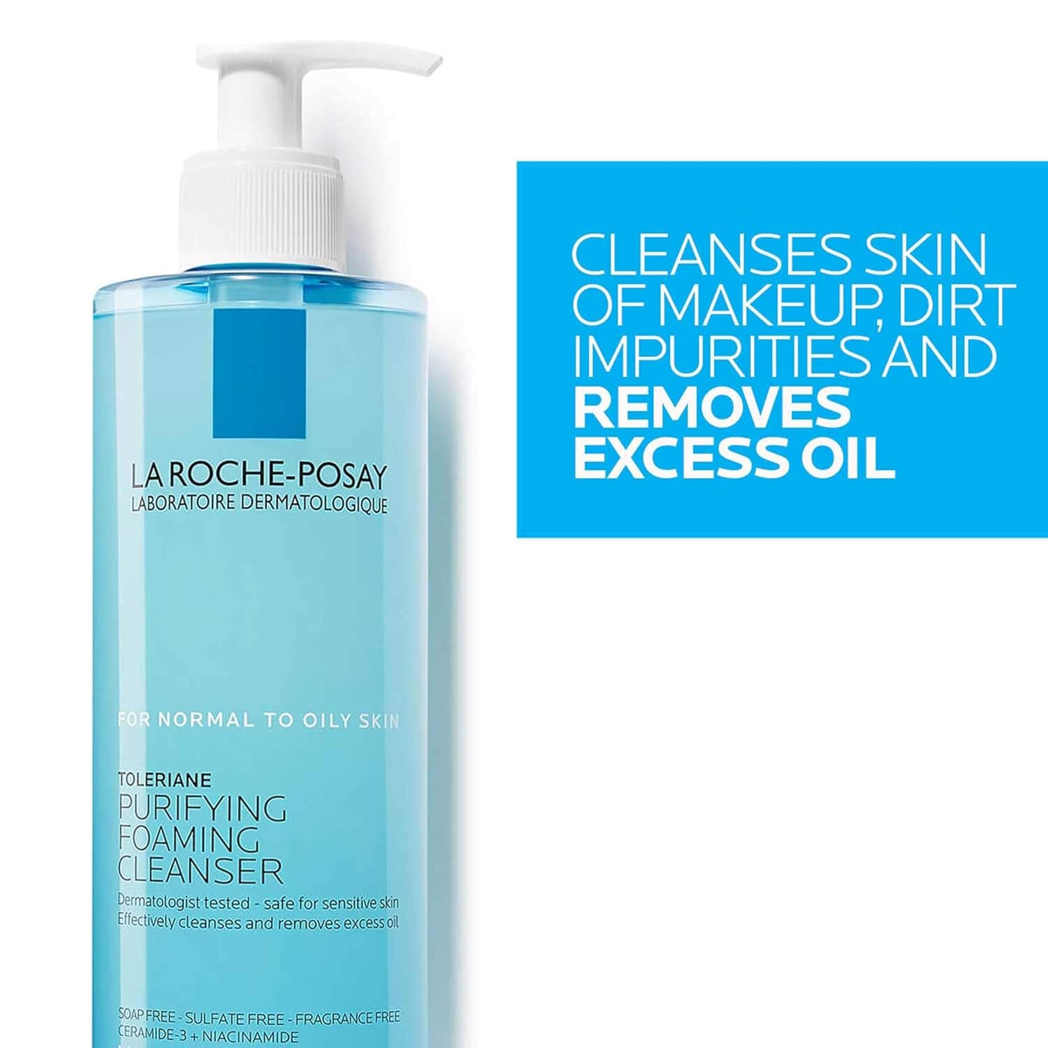 La Roche-Posay Toleriane Purifying Foaming Facial Cleanser, Oil Free Face Wash for Women & Men with Niacinamide + Ceramides, Pore Cleanser Safe for Sensitive Skin, Won’T Dry Out Skin, Soap Free