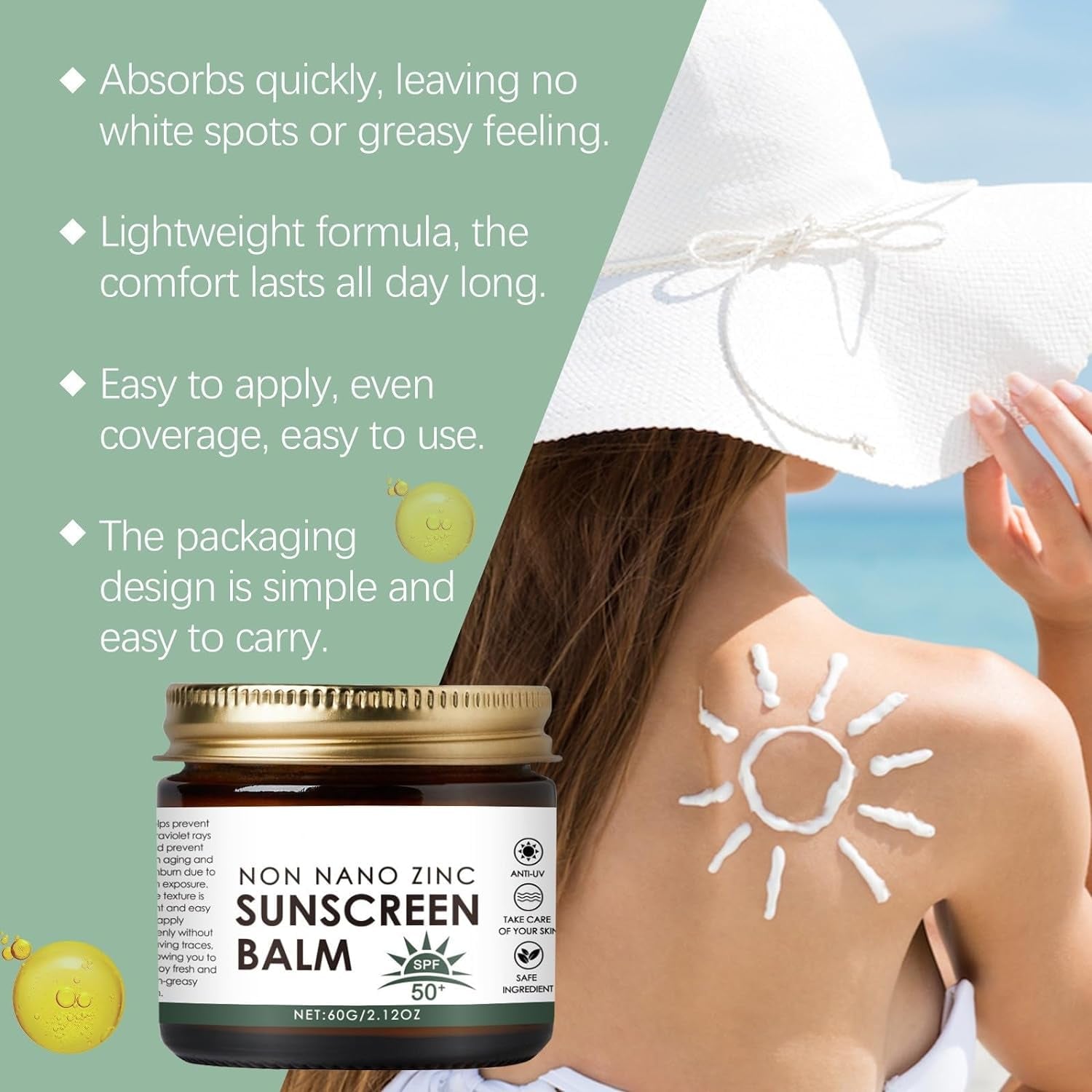 Beef Tallow Sunscreen with Zinc Oxide - SPF 50 Natural Sun Balm and Moisturizer, Grass-Fed Beef Tallow, Non-Nano Formula for All Skin Types (2-Pack)