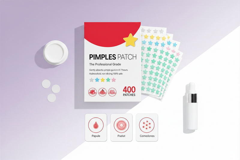 Hydrocolloid Pimple Patches — star-shaped patches on purple background